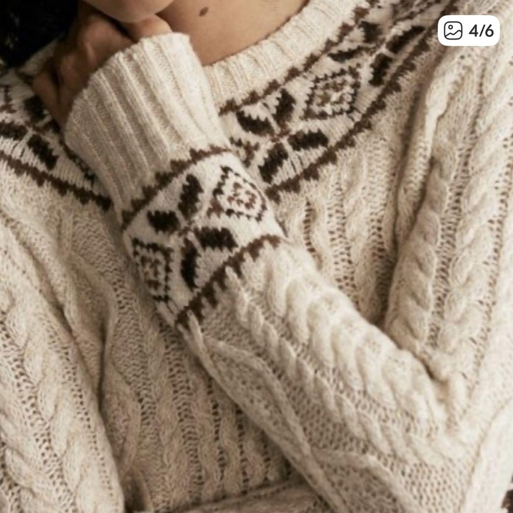 Polo Ralph Lauren Nordic Fair Isle Cream and Brown Knit Sweater - Picture 3 of 10